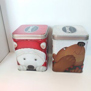 Swiss Miss Collectible Christmas Tins, Bears Red Silver, Seasonal Storage, Empty